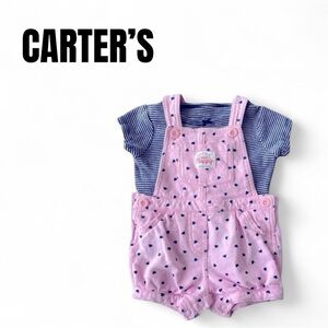 007 Carter's Heart Print Overall Short Set